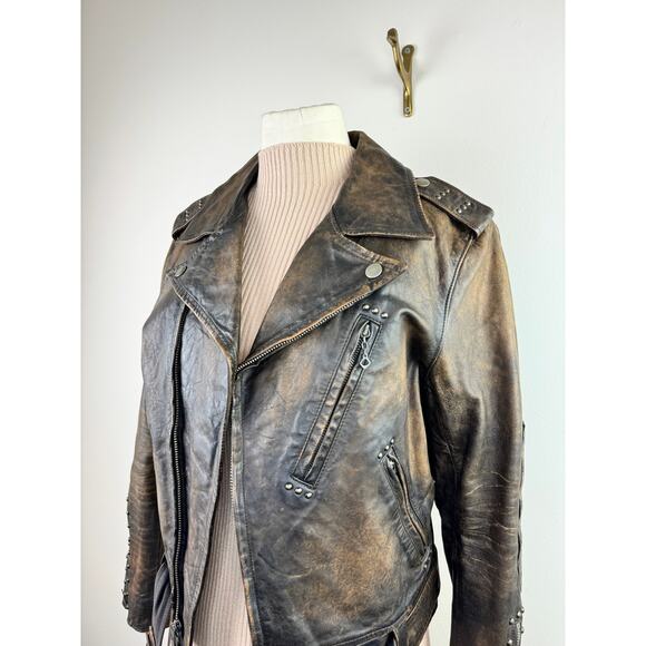 DOUBLE RL Ralph Lauren RRL Thunderbird Studded Motorcycle Brown Leather Jacket 3 - Picture 4 of 13